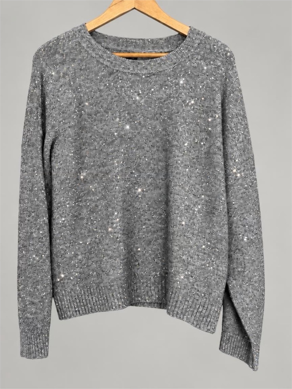 Express Gray Sequin Crewneck Sweater - L